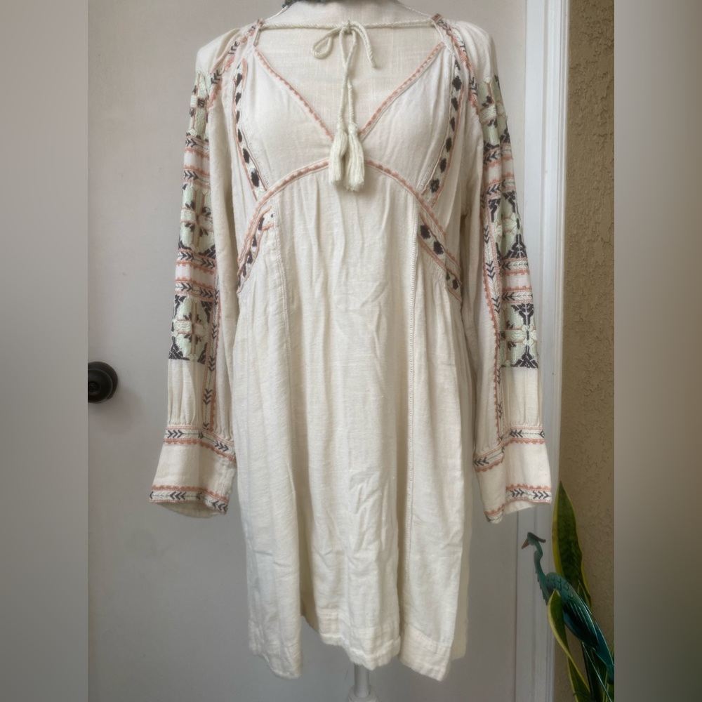 free people embroidered cotton mini dress pockets long sleeve